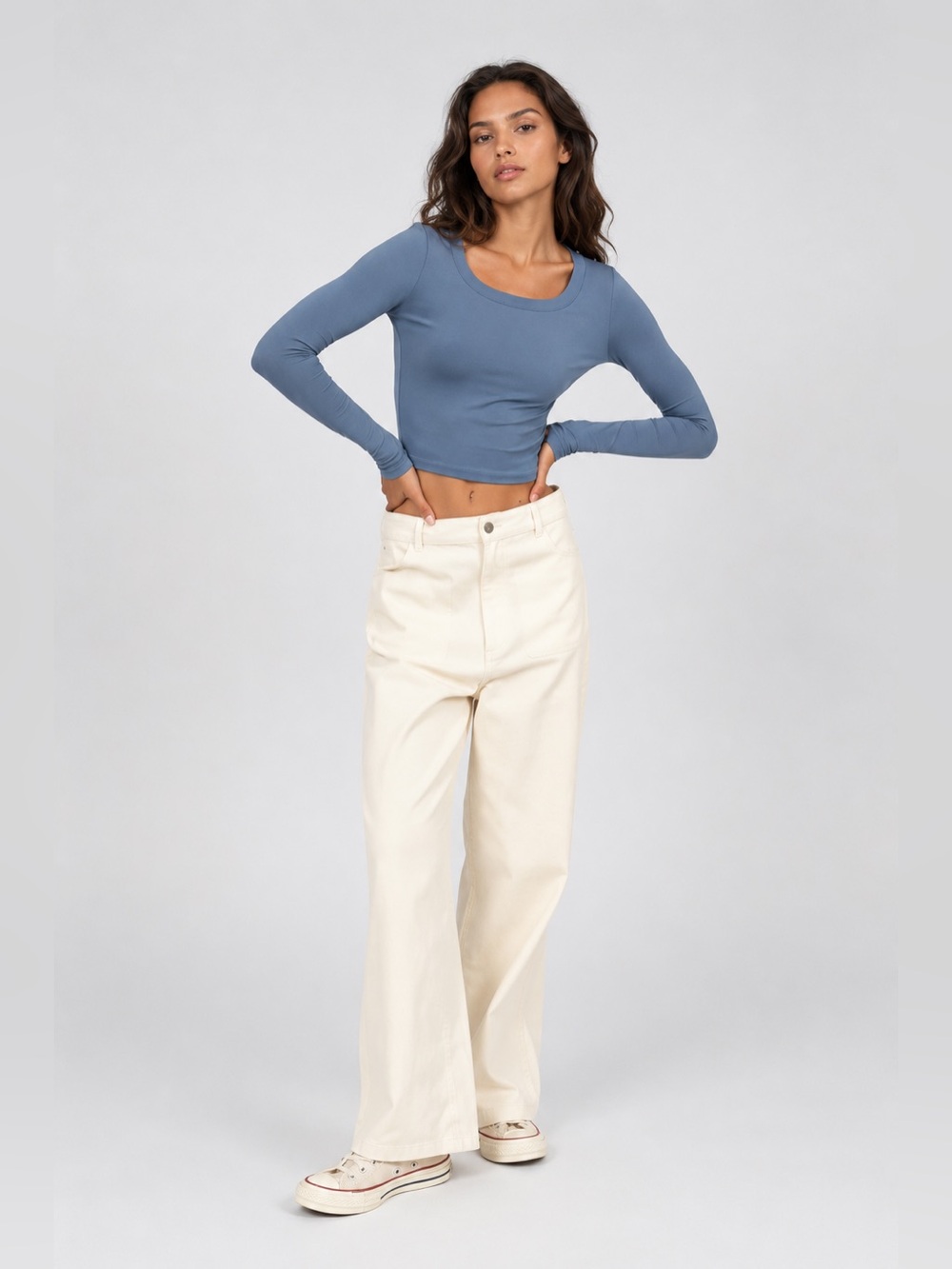 Wide Leg Pants Ivory /Cream High Rise Patch Pocket Casual Pants Multiple Size